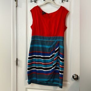 Alyx Faux Wrap Dress striped women’s size 14 EUC orange blue white
